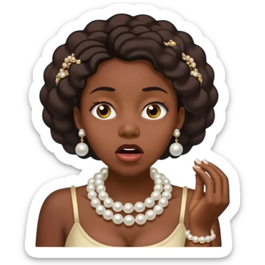 Black woman clutching  pearls on neck and looking shocked  sticker