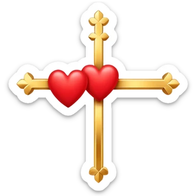 Two red  hearts connected by one simple gold cross  sticker