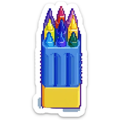 Eleven blue crayons arranged in various positions sticker