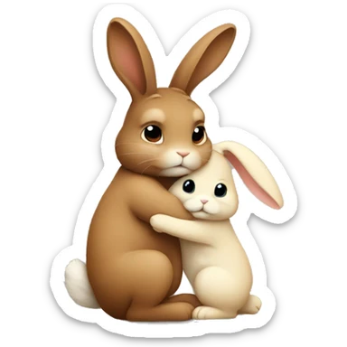 Brown bunny hugging beige bunny sticker