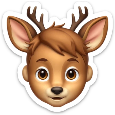 childlike face, deer ears, bambi boy hybrid, ios emoji style sticker