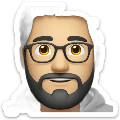 A project manager in a gray hoodie and with a short beard, with gray eyes, with short black hair without a parting, wearing glasses sticker