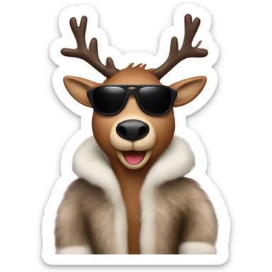 Reindeer wearing Prada fur coat and sunglasses sticker