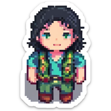 simple human character icon, pixel art style sticker