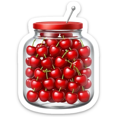 Realistic glass jar with silver metallic lid filled with maraschino cherries inside of it. sticker