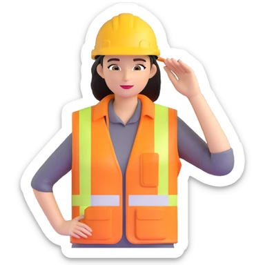 woman construction worker with yellow hard hat and safety vest sticker