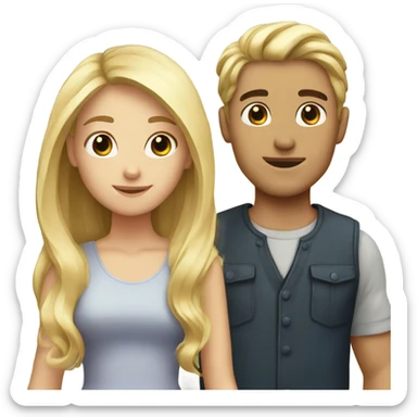 Girl with blonde hair and guy with brown  sticker