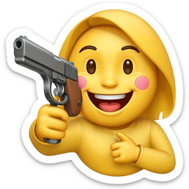 Laughing emoji with gun facing it  sticker