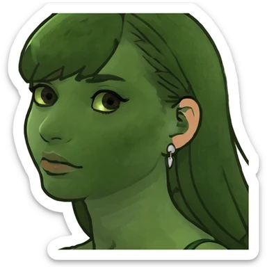 A pretty girl with straight light brown hair. She has delicate facial features, large brown eyes with long eyelashes, and well-shaped eyebrows. Her skin is fair with a light natural blush. She is wearing a white shirt and small stud earrings. sticker