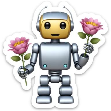 robot with flowers  sticker
