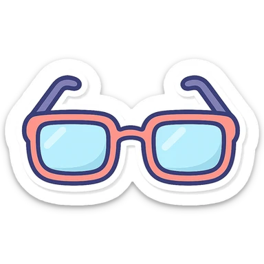 stylish rectangular glasses with diopters, rounded lower part of the frame, vector look with shadows and highlights, detailed shading, thin clean outlines, soft rounded features, pastel palette, Japanese pop art style, sticker look, highly detailed sticker