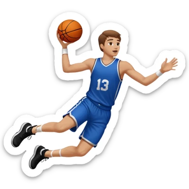 A white man with brown hair with one basketball, doing a layup sticker