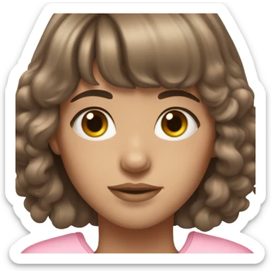 Woman 22 years old, Brown hair with bangs and light Eyes - Girly Pink aesthetic sticker