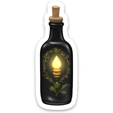 Black magic fairy light sparkling old Antique bottle with poison and with herbal and flowers sticker
