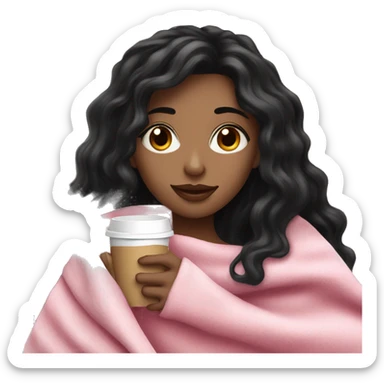 white black hair pretty girl in a pink blanket sipping coffee sticker