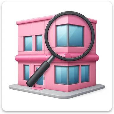 Make it apple style emojis: Add a magnifying glass over the partly pink, very stylish beauty salon building sticker