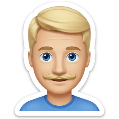 normal emoji 👨🏼 guy with blond hair, mustache, and blue eyes. No shoulders or neck. Just head sticker