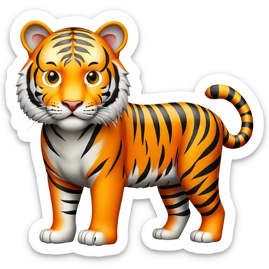 cinematic-tiger-realistic-full-body-standing-emoji,-massive-striped-frame-exuding-power-and-grace,-bold-orange-fur-with-thick-black-stripes,-head-tilted-dramatically,-piercing-yellow-eyes-focused-intensely,-simplified-yet-realistic-focused-features,-highly-detailed,-glowing-with-an-almost-sarcastic-glow sticker