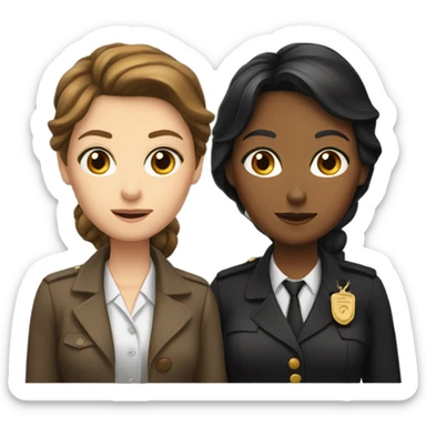 Two women detectives, one with brown hair and one with black hair sticker