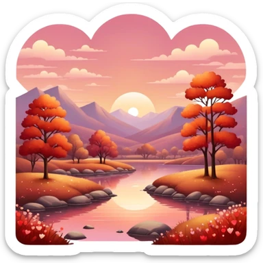 Romantic reddish-golden sparkling Valentines vintage aesthetic scenic scenery landscape sticker
