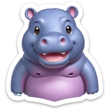 A 3D cartoon hippopotamus half-submerged in water, smiling gently, soft lighting, rounded body and glossy texture, cute Memoji-style look.Full body. sticker