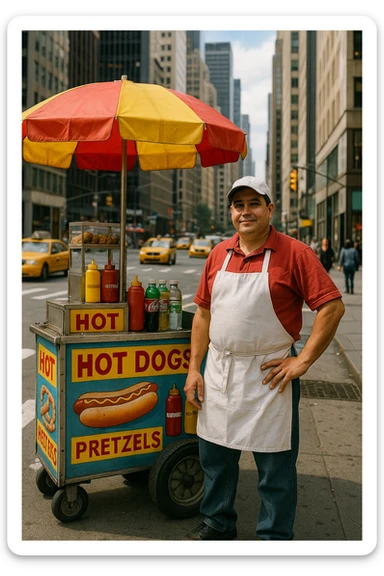 hotdog seller in New York with cart sticker