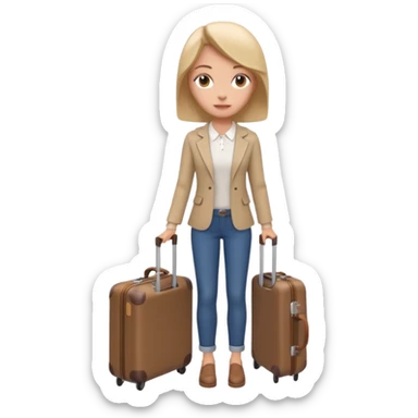 woman carrying a suitcase portrait, head and shoulders only, suitcase handle visible near shoulder, casual travel outfit, confident expression, travel vibe, 3D cartoon style, mobile game icon style, clean background, no text, no watermark
 sticker
