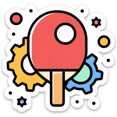 Pong game settings icon with paddle, ball, and gear sticker