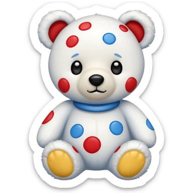 White teddy bear with blue, red and yellow spots sticker