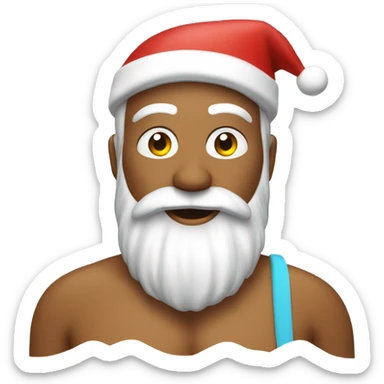 Santa a man, traditional at the beach with a swim top for women on a surf board sticker