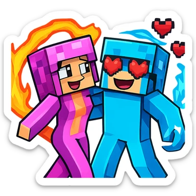 Change the expression of the bottom right character to a heart eyes face, keeping the style and appearance the same, inspired by playful Minecraft-style expressions. Transparent background. sticker