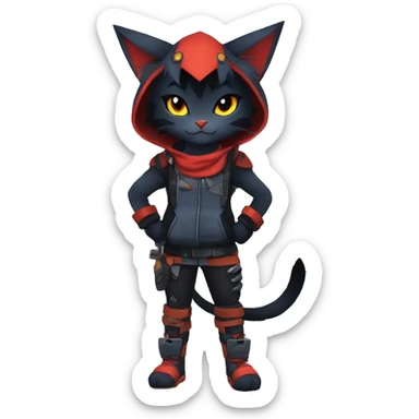 Edgy Shy Anthro Warrior cool pretty dark Litten-Pokémon-cat-fursona-animal techwear sticker