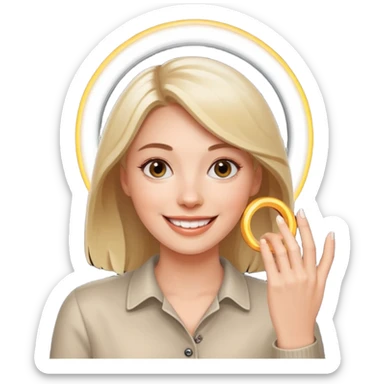 white woman making a video call with a ring light sticker