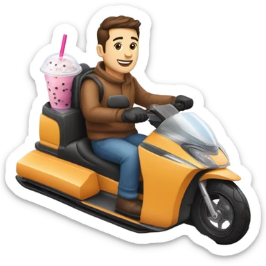 A man delivering bubble tea while riding a snowmobile sticker