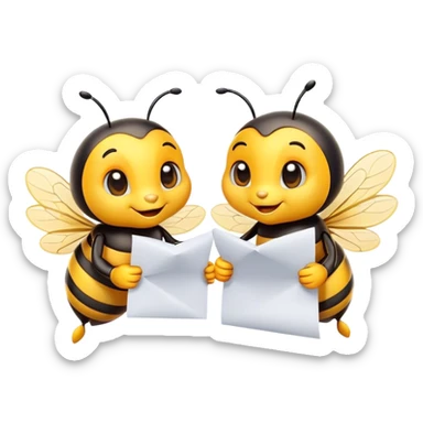 two cute bees holding paper  sticker