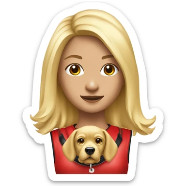 Put a Red leather dog collar and golden tag on a blond white human female with medium length hair and add a red leash connected to the collar. She should also wear a red tank top sticker