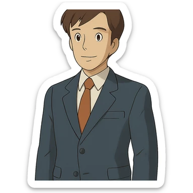 ghibli style businessperson with brown hair, suit sticker