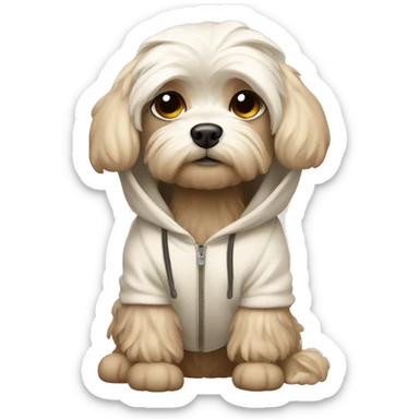 Maltese dog wearing a creme brown hoodie sticker