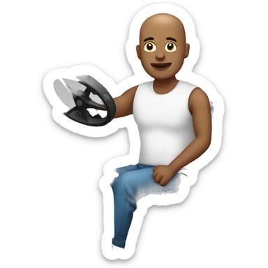 Bald man on tractor  sticker