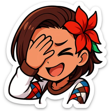 Azucena from Tekken 8 in chibi sticker style, facepalm pose with a playful expression, designed for Twitch emote use. sticker