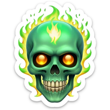 green flaming skull sticker