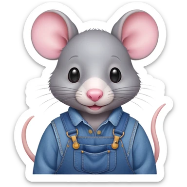cute rat wearing blue denim overalls sticker