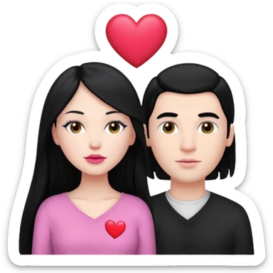👩🏻‍❤️‍💋‍👨🏻 this one but the man should be bald. white woman with long black hair and white bald young man  and a heart between their heads. she has pink lips sticker