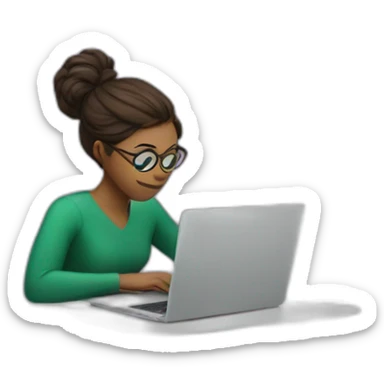 woman hiding behind a laptop with a infinity sticker on it sticker