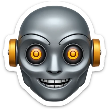 evil robot. Only its head. Very low details. Make it smile sticker