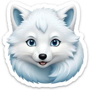 Cinematic Cute Yawning Arctic Fox Portrait Emoji, Head tilted slightly with a dramatic, wide-open yawn, showcasing a soft, downy white Fur with subtle icy blue accents and gently drooping ears, round eyes barely open in drowsy contentment, Simplified yet irresistibly adorable features, highly detailed, glowing with a soft, cozy glow, high shine, relaxed yet expressive, stylized with a touch of arctic whimsy, bright and endearing, soft glowing outline, capturing the essence of a sleepy yet affectionate arctic fox, so drowsy it feels like it could stretch out of the screen and curl up for a nap! sticker