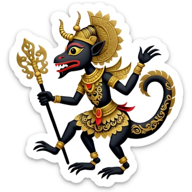 Wayang – Cinematic Realistic Wayang, depicted as intricately carved traditional Indonesian shadow puppets with expressive features and vibrant cultural motifs, set against a dark, dramatic backdrop with subtle glowing highlights that evoke the mystical art of shadow play. sticker