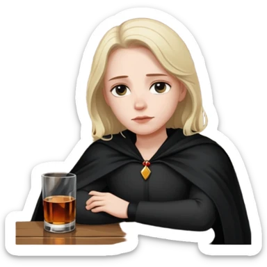 Caucasian in black cape sitting sad at bar sticker