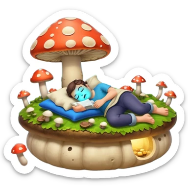 bard character asleep on mushroom bed snoring glow spores sticker