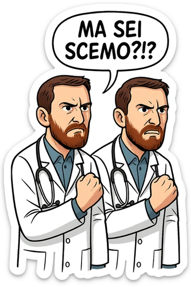 Dottore con la stessa faccia e camicie, dice "Ma sei scemo?!?" sticker